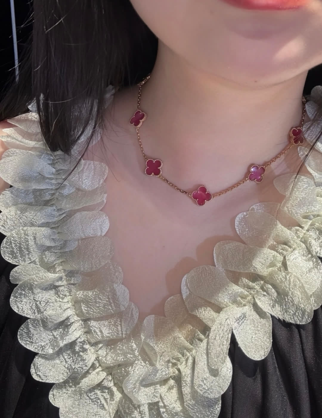 Van Cleef & Arpels Alhambra Necklace with Red Enamel